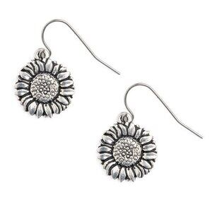 Silver Sunflower Earrings for Women Handmade in USA